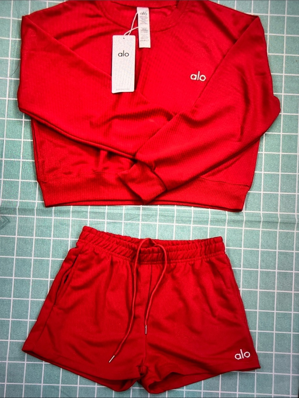 ALO Yoga Red Ribbed Tank Top with Logo